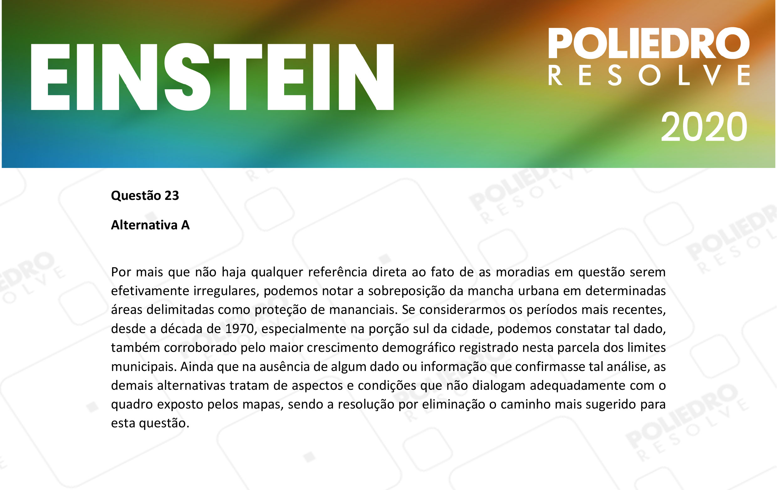 Questão 23 - Fase única - EINSTEIN 2020