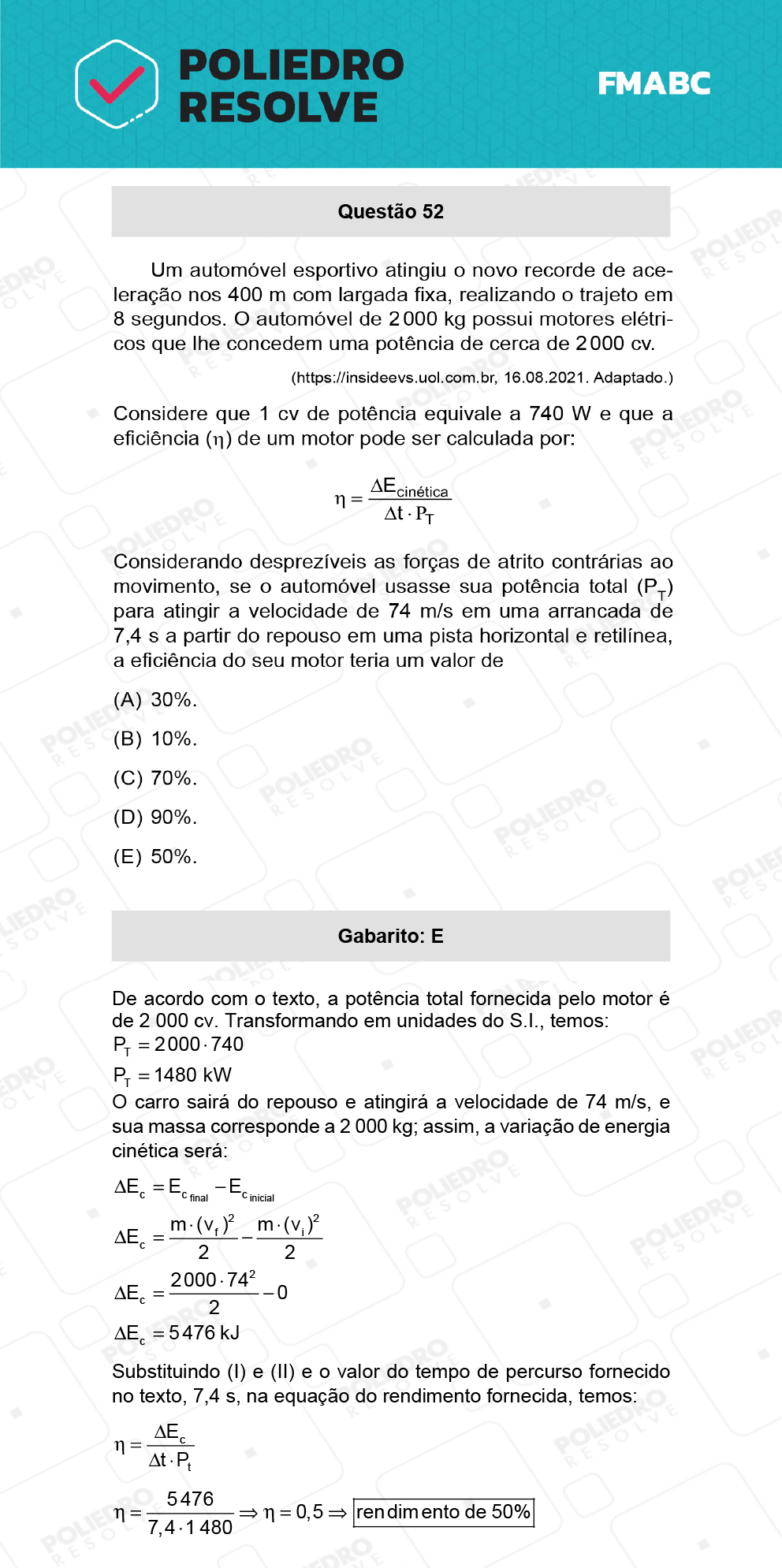 Questão 52 - Fase única - FMABC 2022