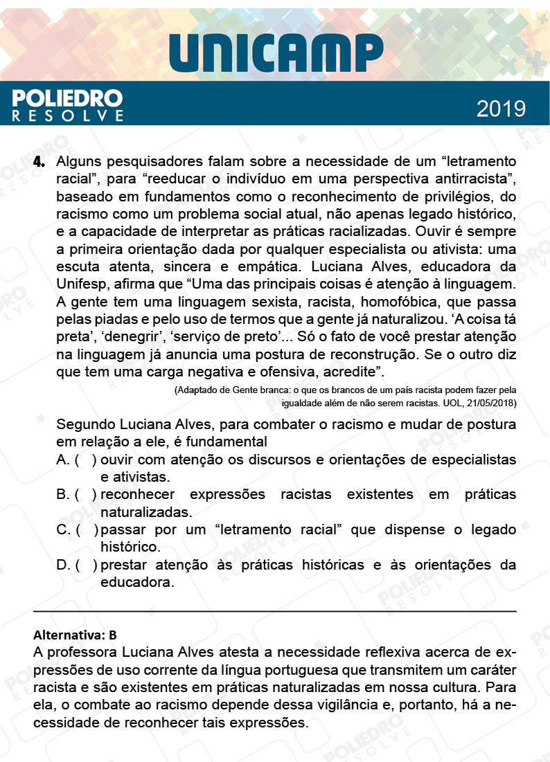 Questão 4 - 1ª Fase - PROVA Q e X - UNICAMP 2019