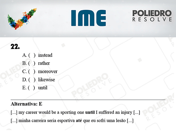 Questão 22 - Português / Inglês - IME 2018