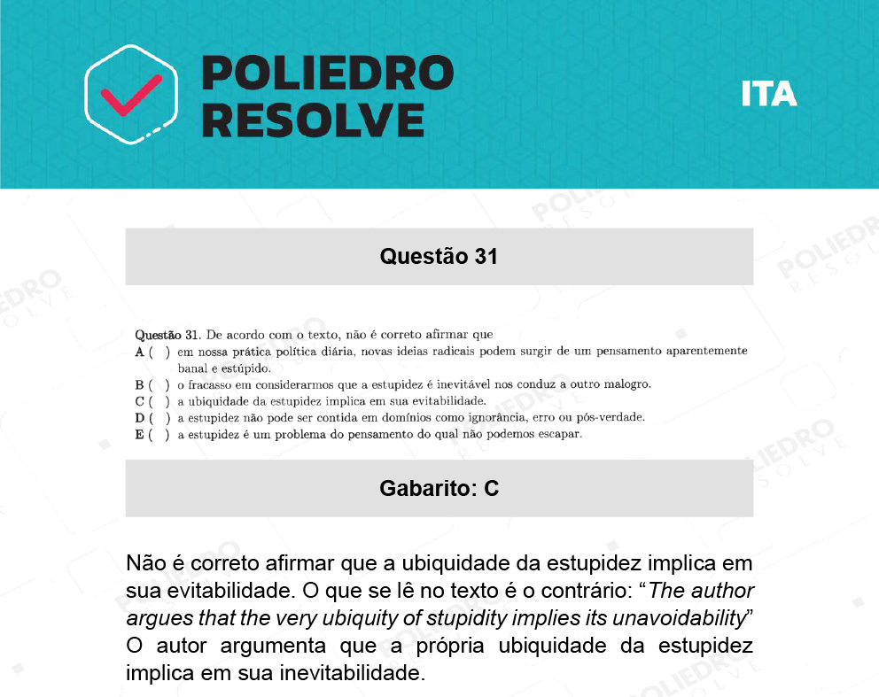 Questão 31 - 1ª Fase - ITA 2022