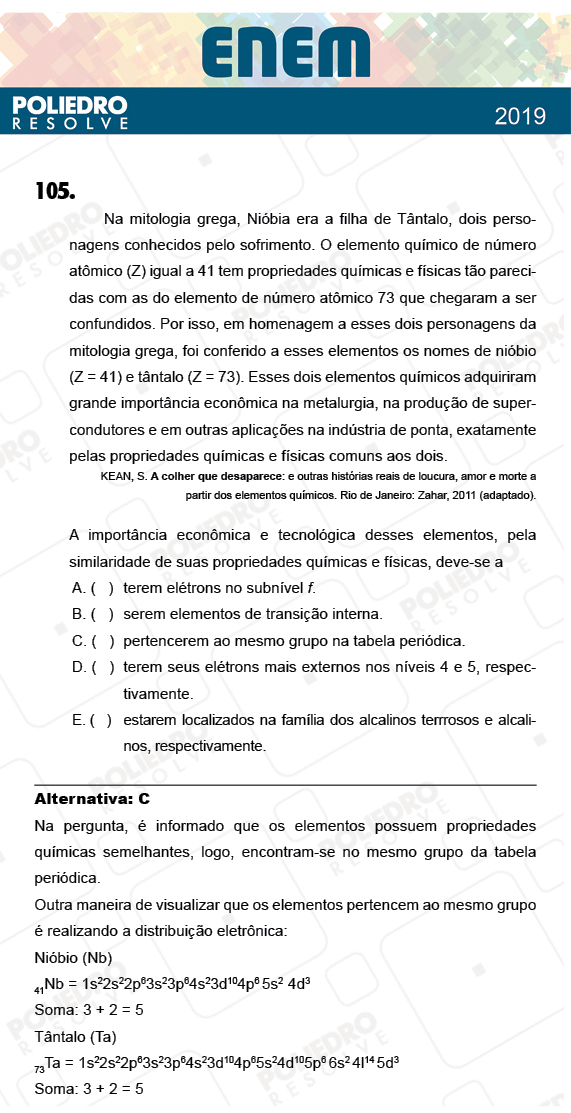 Questão 105 - 2º Dia - Prova AZUL - ENEM 2018