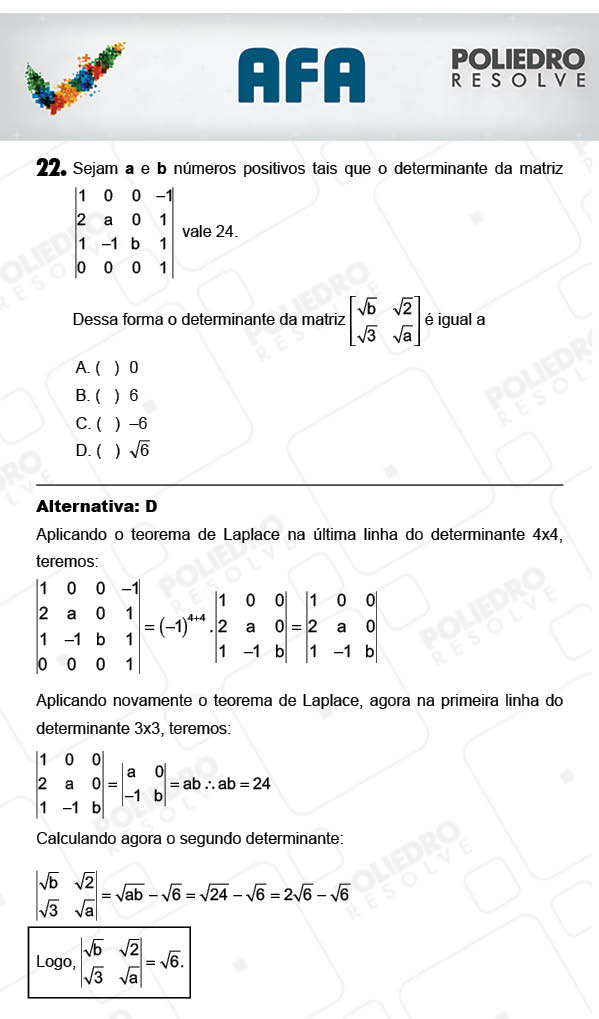 Questão 22 - Prova Modelo A - AFA 2018