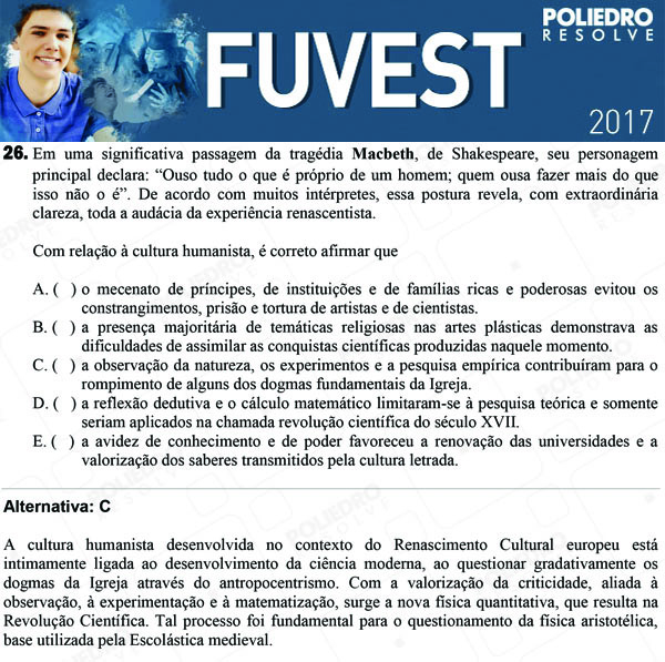 Questão 26 - 1ª Fase - FUVEST 2017