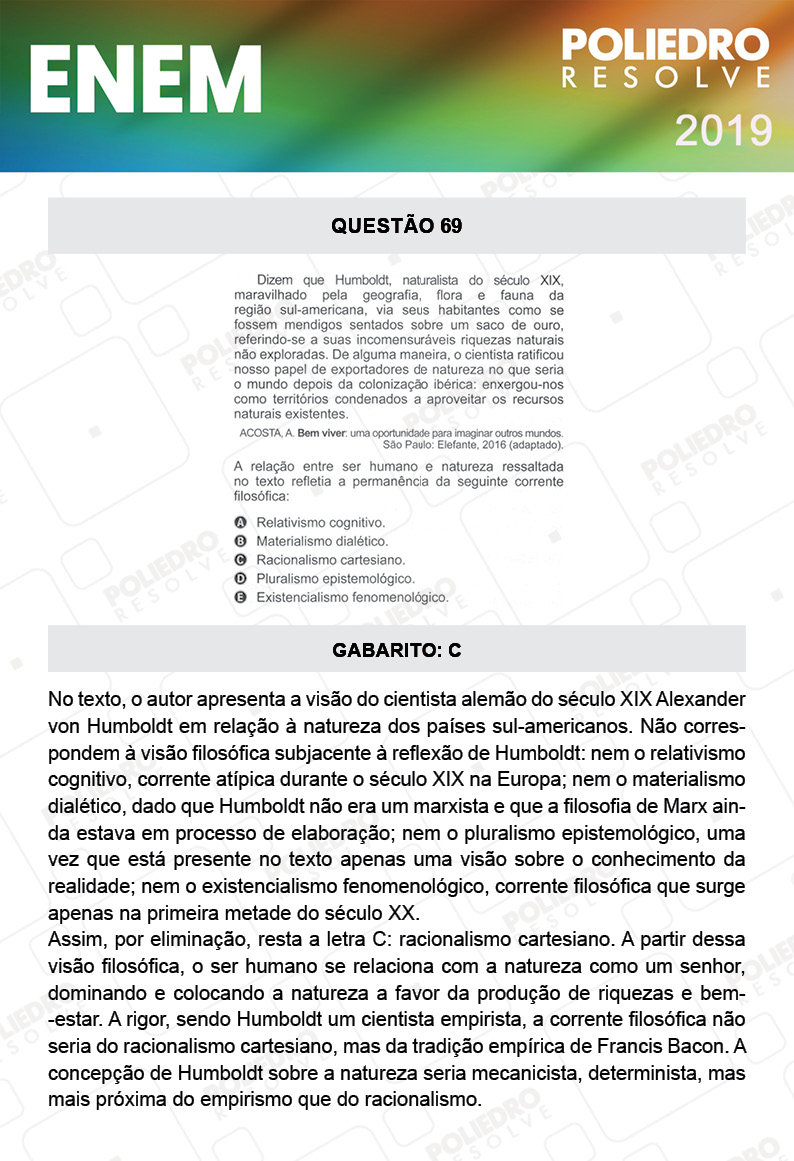 Questão 69 - 1º DIA - PROVA BRANCA - ENEM 2019