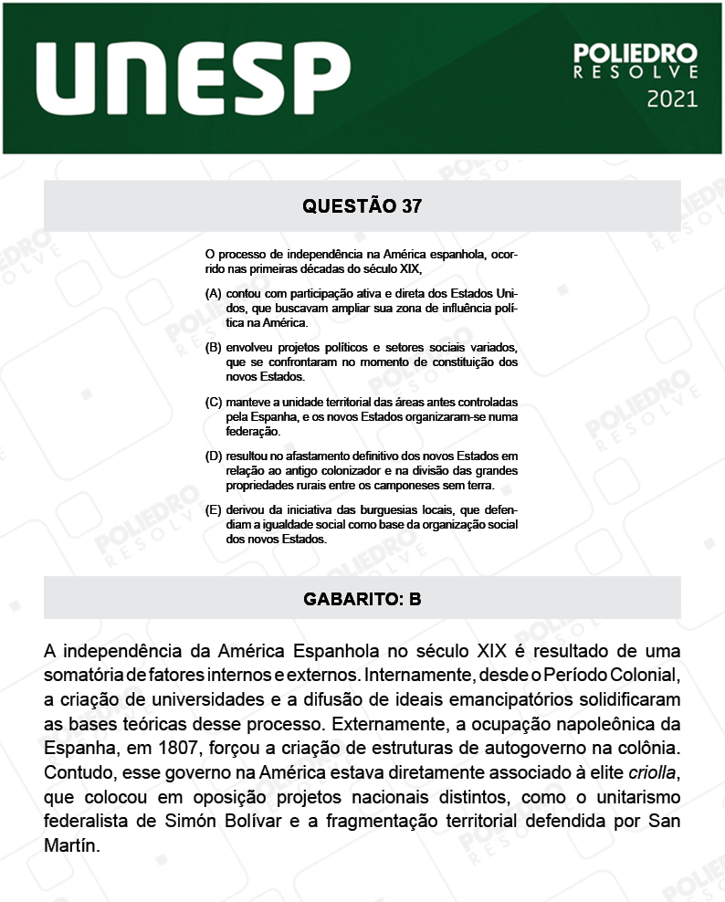 Questão 37 - 1ª Fase - 2º Dia - UNESP 2021