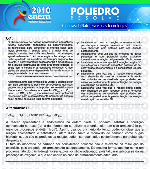 Questão 67 - Sábado (Prova azul) - ENEM 2010