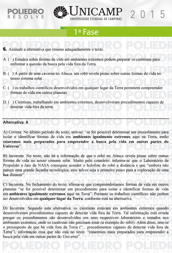 Questão 6 - 1ª Fase - UNICAMP 2015