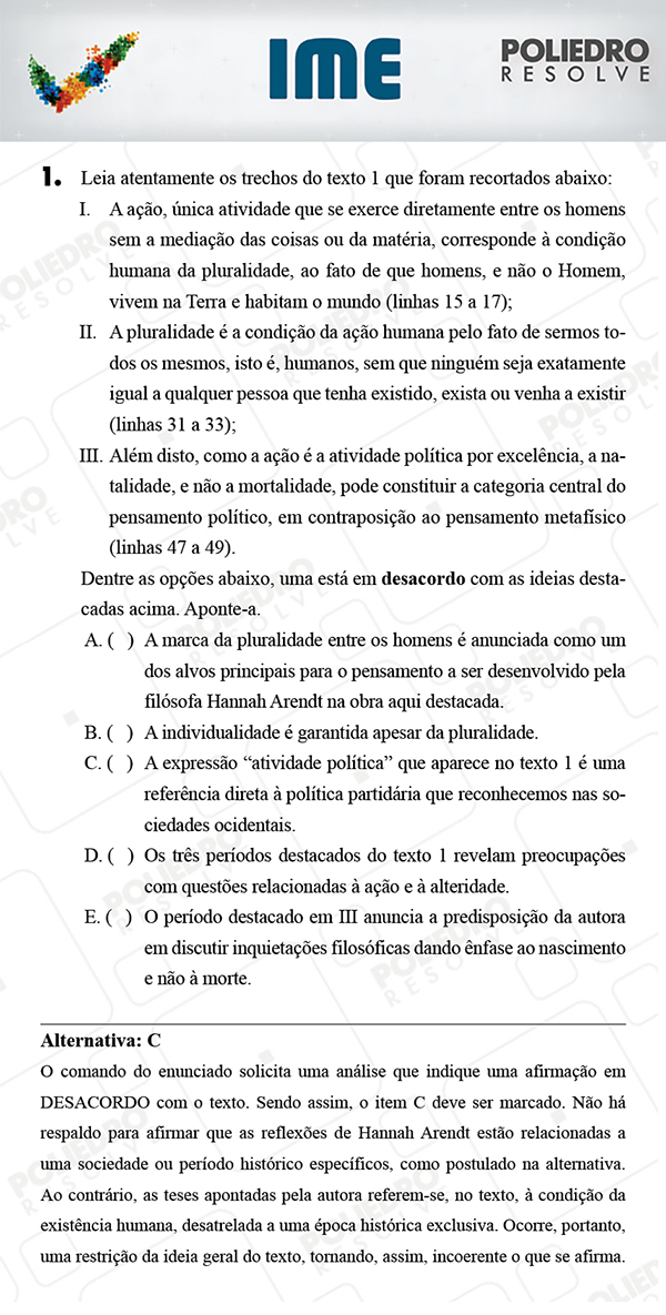 Questão 1 - Português / Inglês - IME 2018