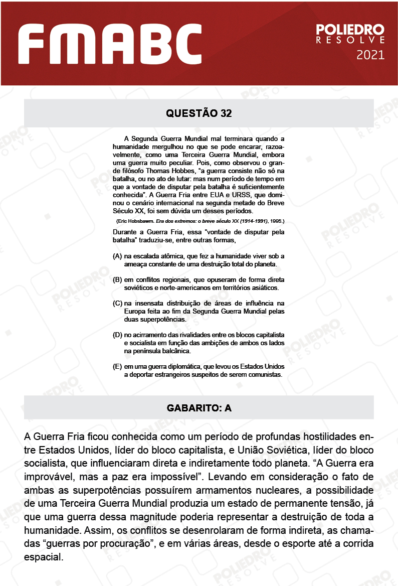 Questão 32 - Fase única - FMABC 2021