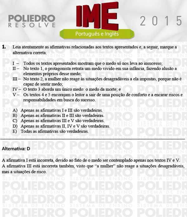 Questão 1 - Português e Inglês - IME 2015