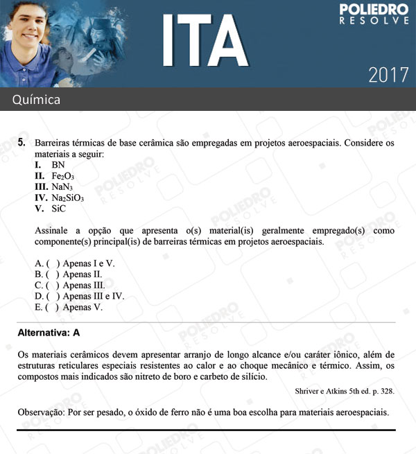 Questão 5 - Química - ITA 2017