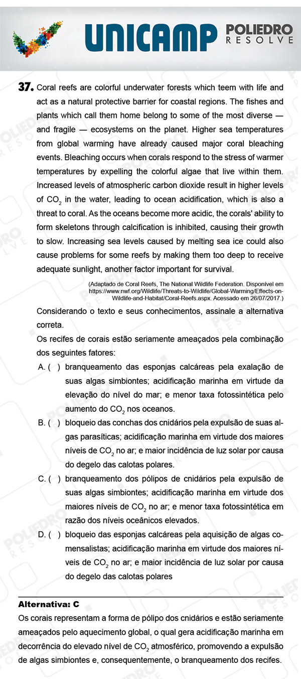 Questão 37 - 1ª Fase - PROVA Q - UNICAMP 2018