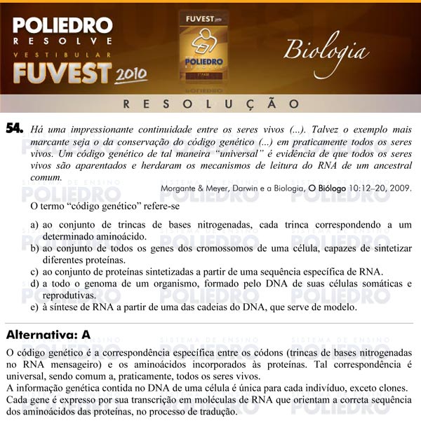 Questão 54 - 1ª Fase - FUVEST 2010