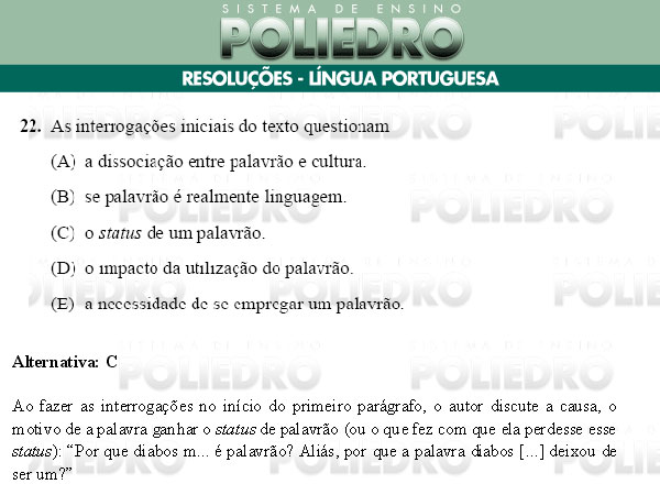 Questão 22 - Português e Inglês - UNIFESP 2009