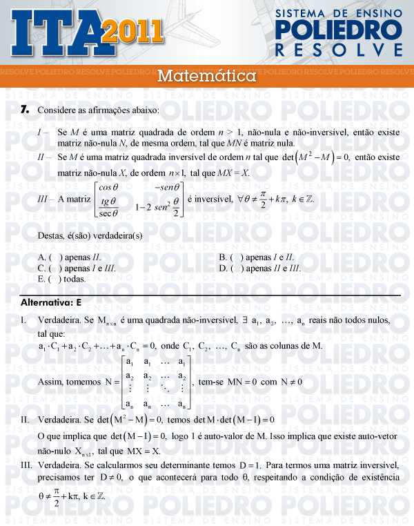 Questão 7 - Matemática - ITA 2011