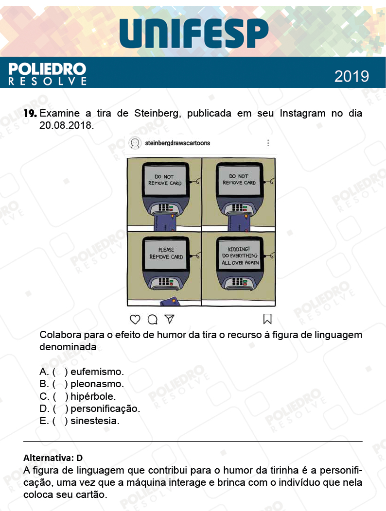 Questão 19 - Fase única - 1º Dia - UNIFESP 2019