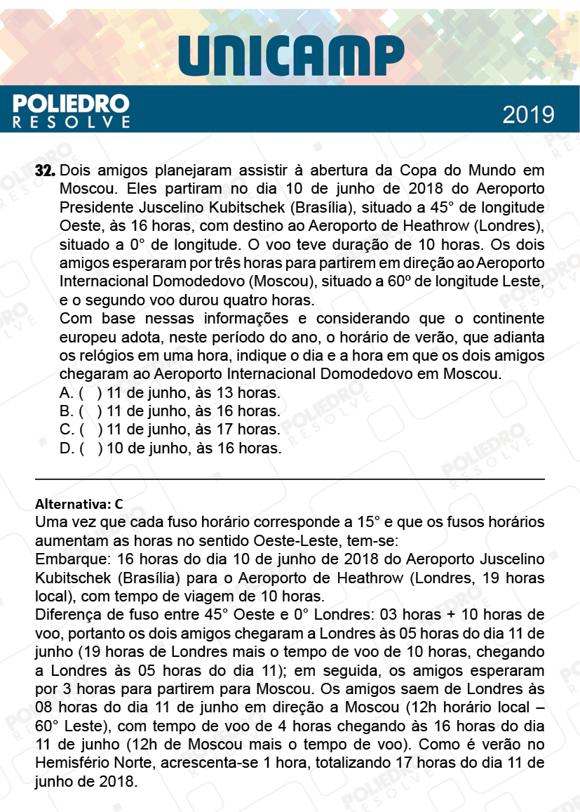 Questão 32 - 1ª Fase - PROVA Q e X - UNICAMP 2019