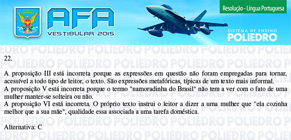 Questão 22 - Prova Modelo B - AFA 2015