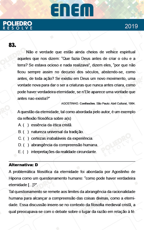 Questão 83 - 1º Dia - Prova AZUL - ENEM 2018