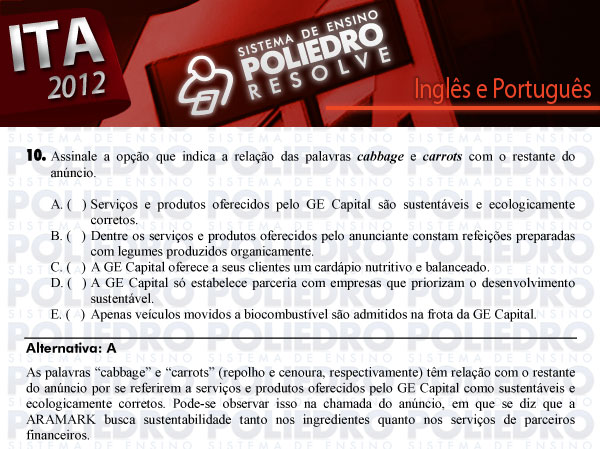 Questão 10 - Inglês e Português - ITA 2012