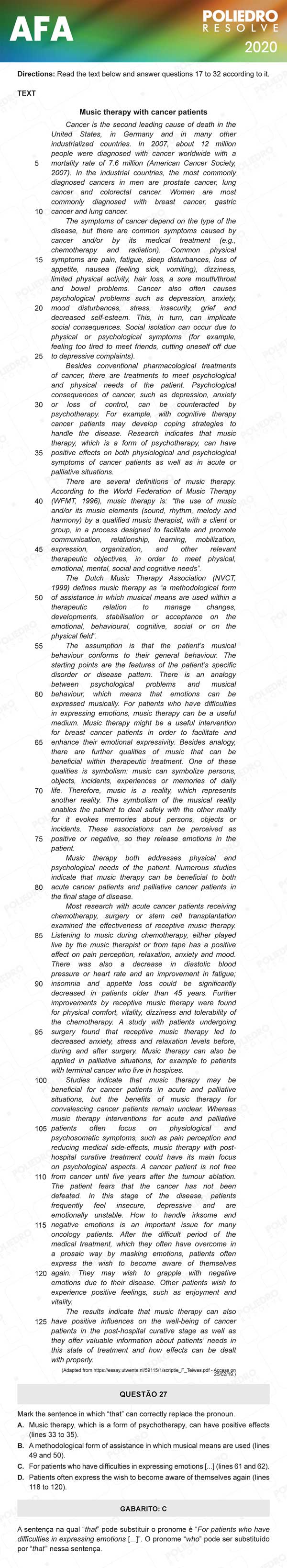 Questão 27 - Prova Modelo C - AFA 2020
