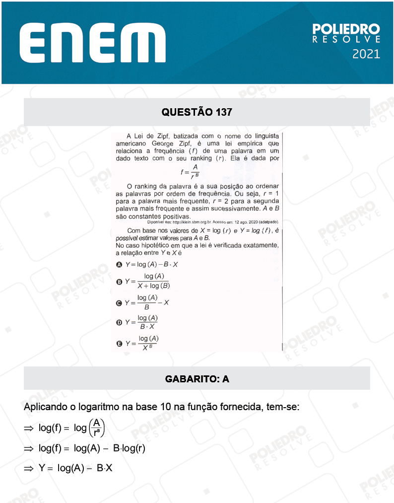 Questão 137 - 2º Dia - Prova Cinza - ENEM 2020