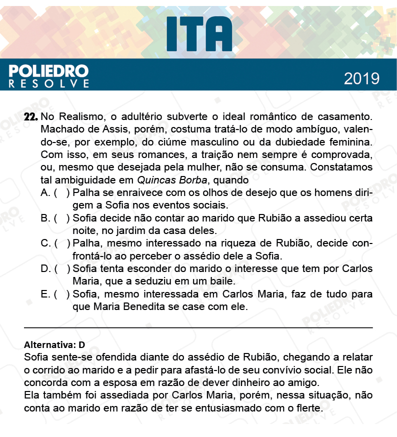 Questão 22 - 1ª Fase - FIS / POR / ING/ MAT / QUI - ITA 2019