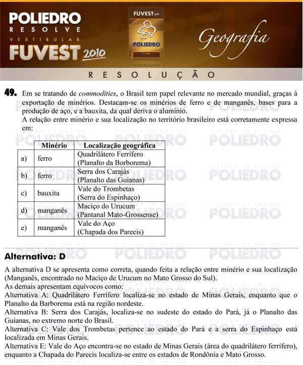 Questão 49 - 1ª Fase - FUVEST 2010