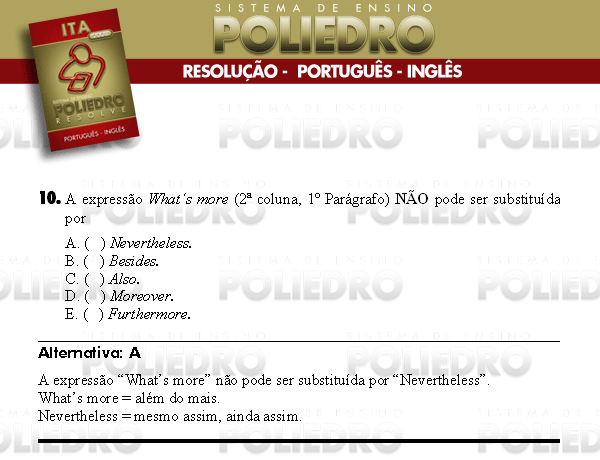 Questão 10 - Português e Inglês - ITA 2008