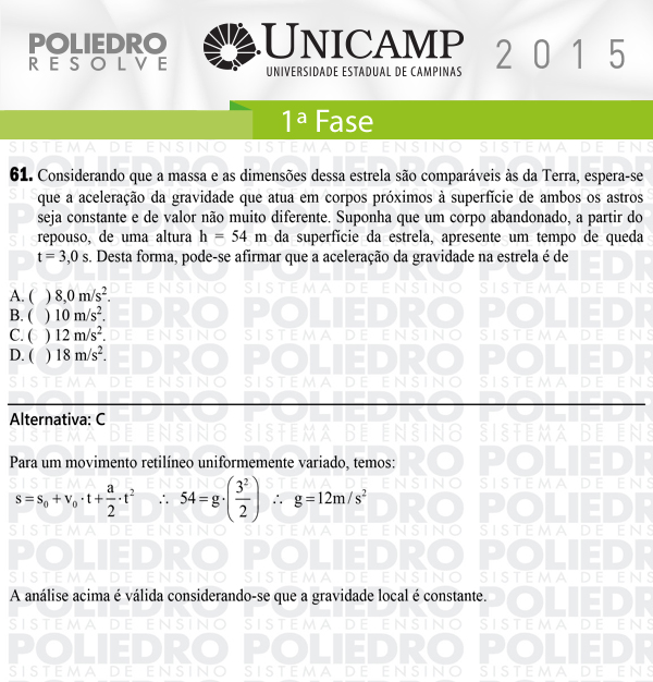 Questão 61 - 1ª Fase - UNICAMP 2015