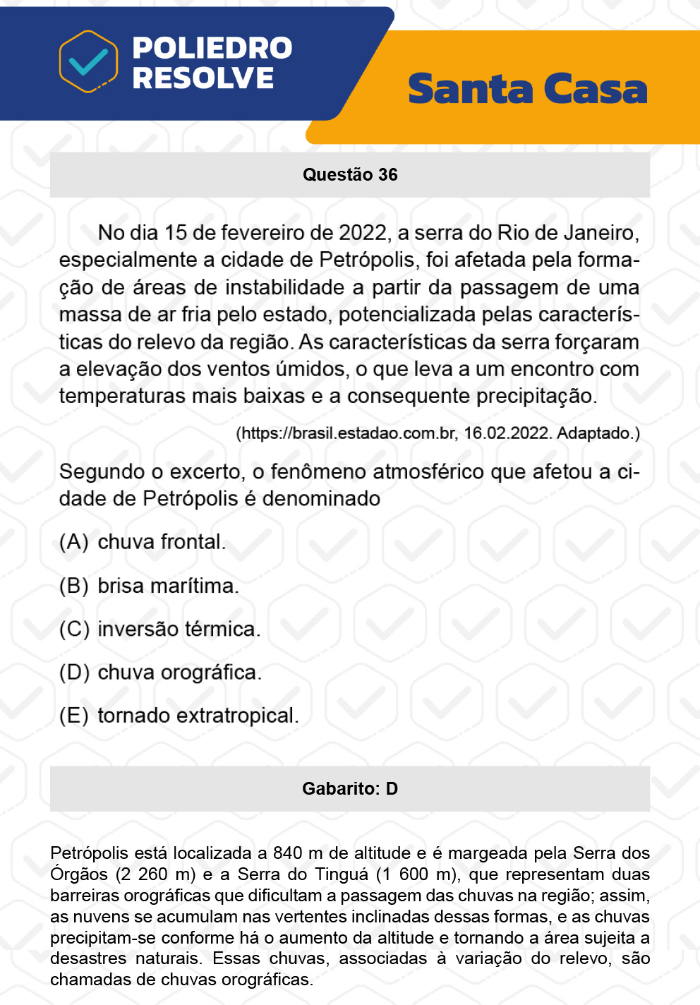 Questão 36 - 1º Dia - SANTA CASA 2023