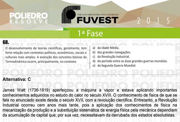 Questão 68 - 1ª Fase - FUVEST 2015