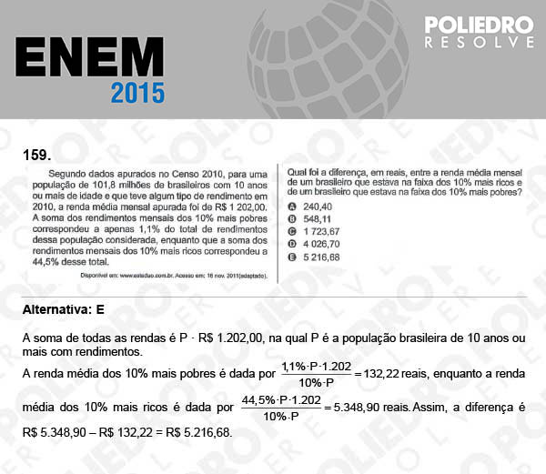 Questão 159 - Domingo (Prova Azul) - ENEM 2015