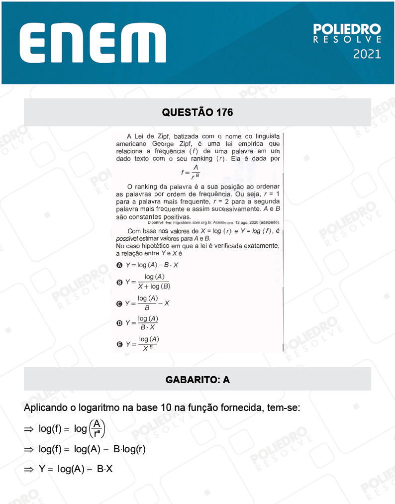 Questão 176 - 2º Dia - Prova Rosa - ENEM 2020