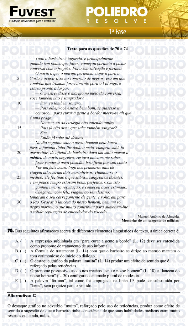 Questão 70 - 1ª Fase - FUVEST 2011