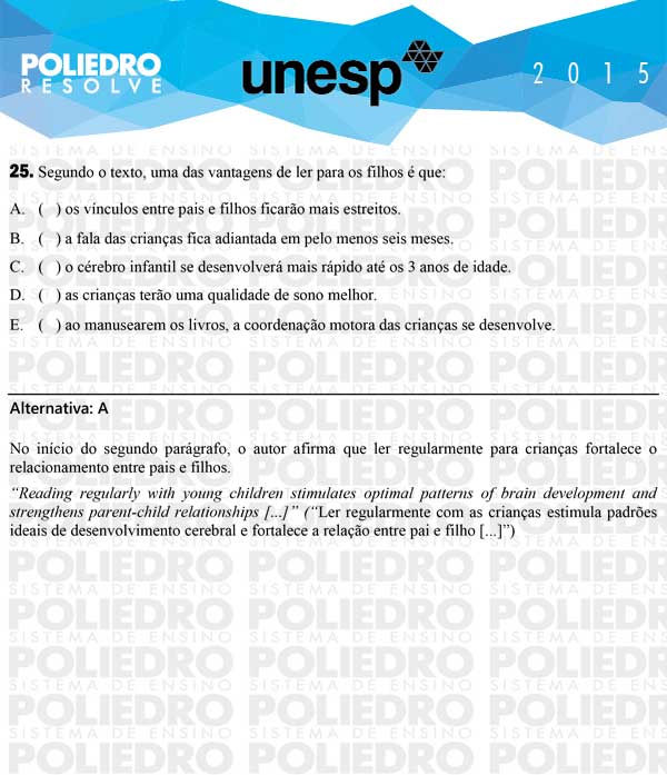 Questão 25 - 1ª Fase - UNESP 2015