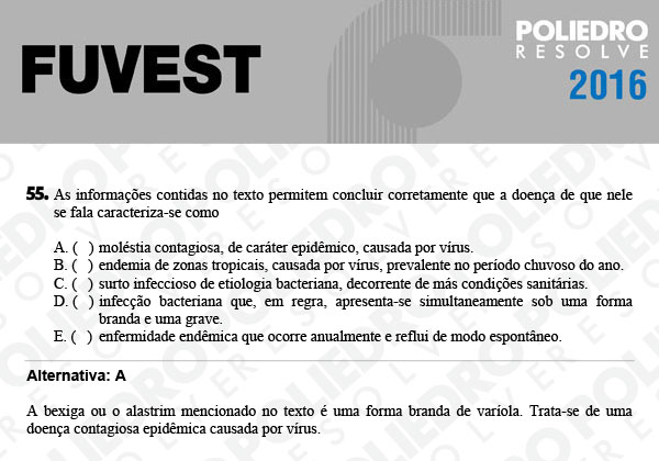 Questão 55 - 1ª Fase - FUVEST 2016