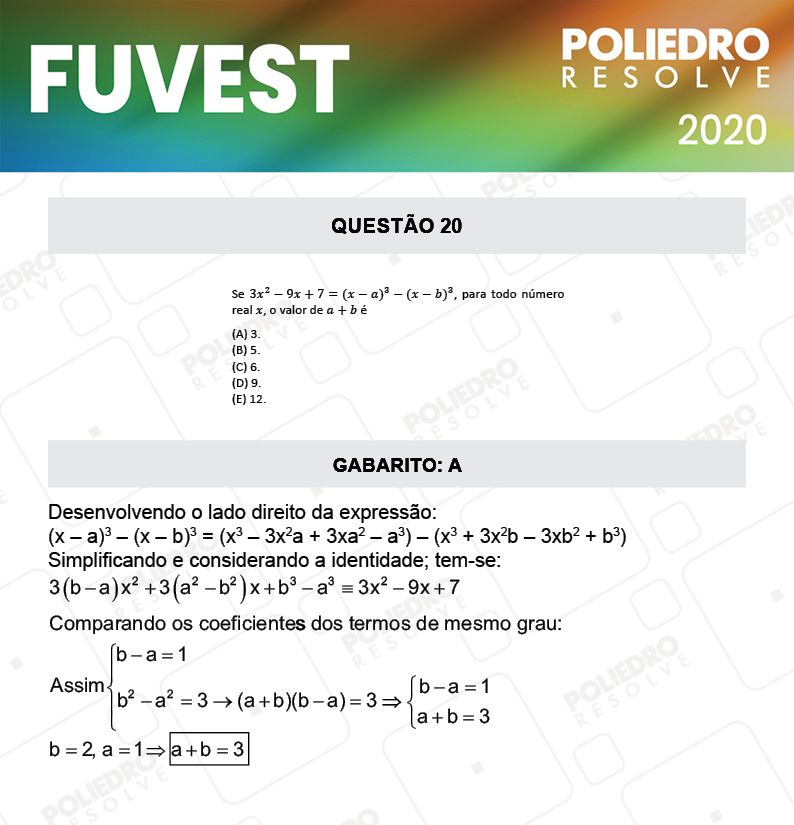 Questão 20 - 1ª Fase - Prova V - FUVEST 2020