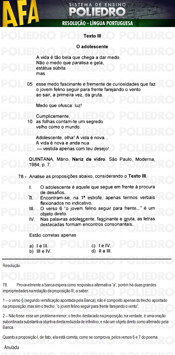 Questão 78 - Código 11 - AFA 2011