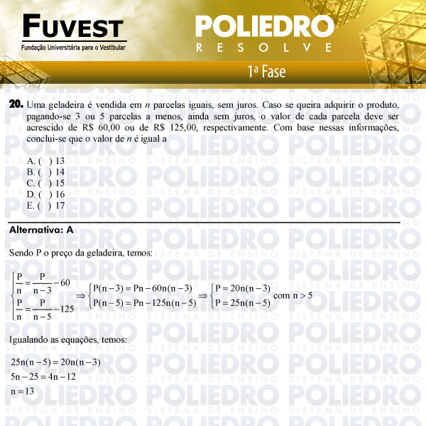 Questão 20 - 1ª Fase - FUVEST 2011