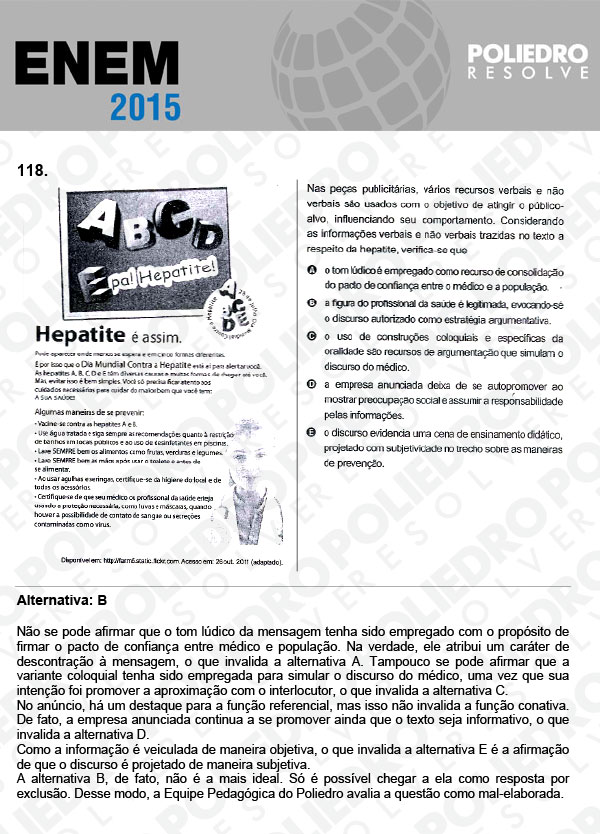 Questão 118 - Domingo (Prova Azul) - ENEM 2015