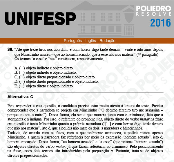 Questão 30 - Línguas - UNIFESP 2016