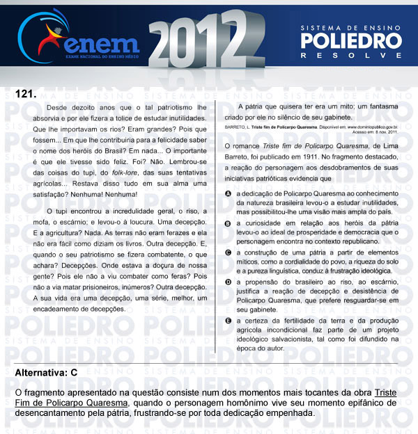 Questão 121 - Domingo (Prova rosa) - ENEM 2012