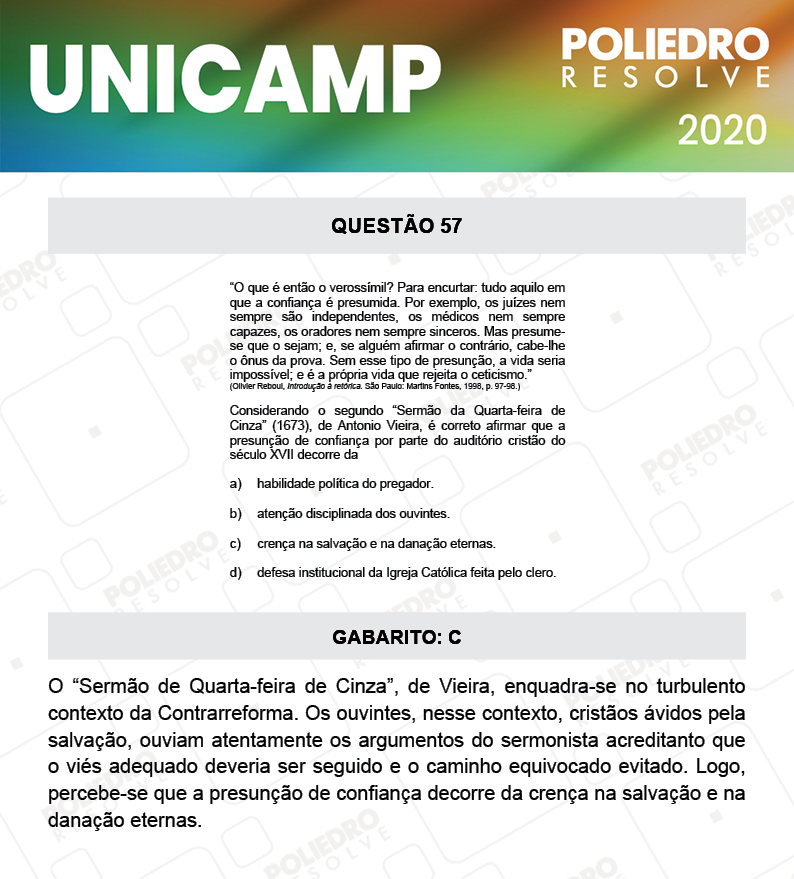 Questão 57 - 1ª Fase - Prova Q e X - UNICAMP 2020