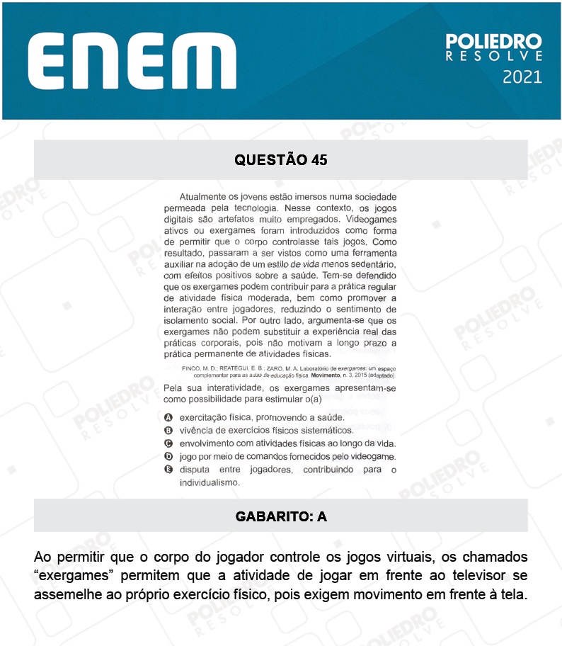 Questão 45 - 1º DIA - Prova Branca - ENEM 2020