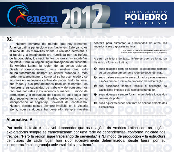 Questão 92 - Domingo (Prova rosa) - ENEM 2012