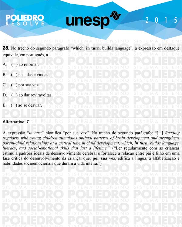 Questão 28 - 1ª Fase - UNESP 2015