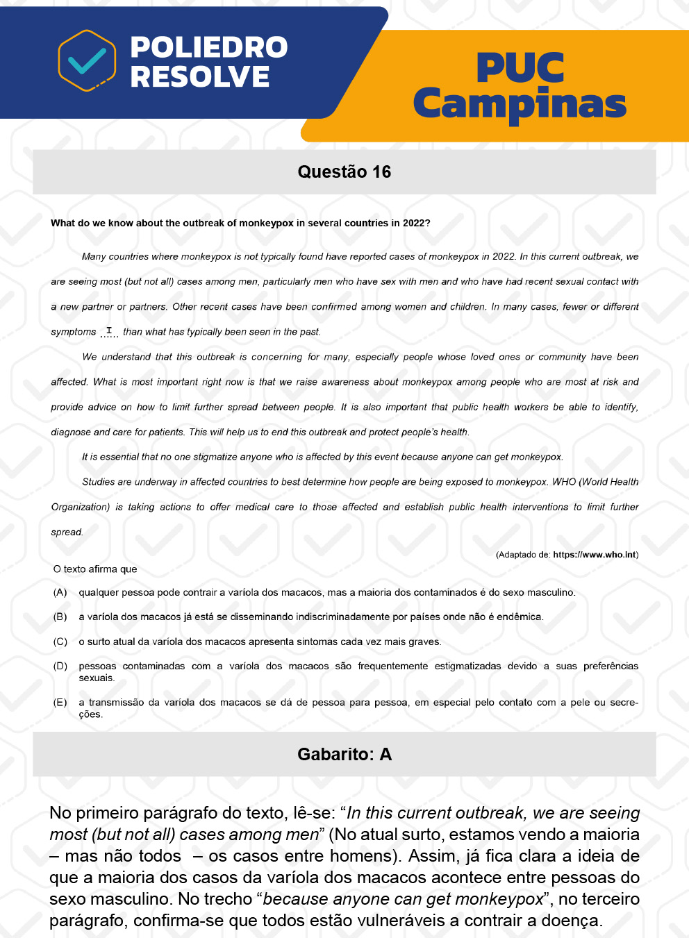 Questão 16 - Prova Geral e Medicina - PUC-Campinas 2023