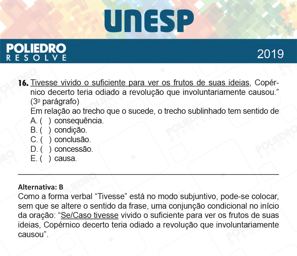 Questão 16 - 1ª Fase - UNESP 2019